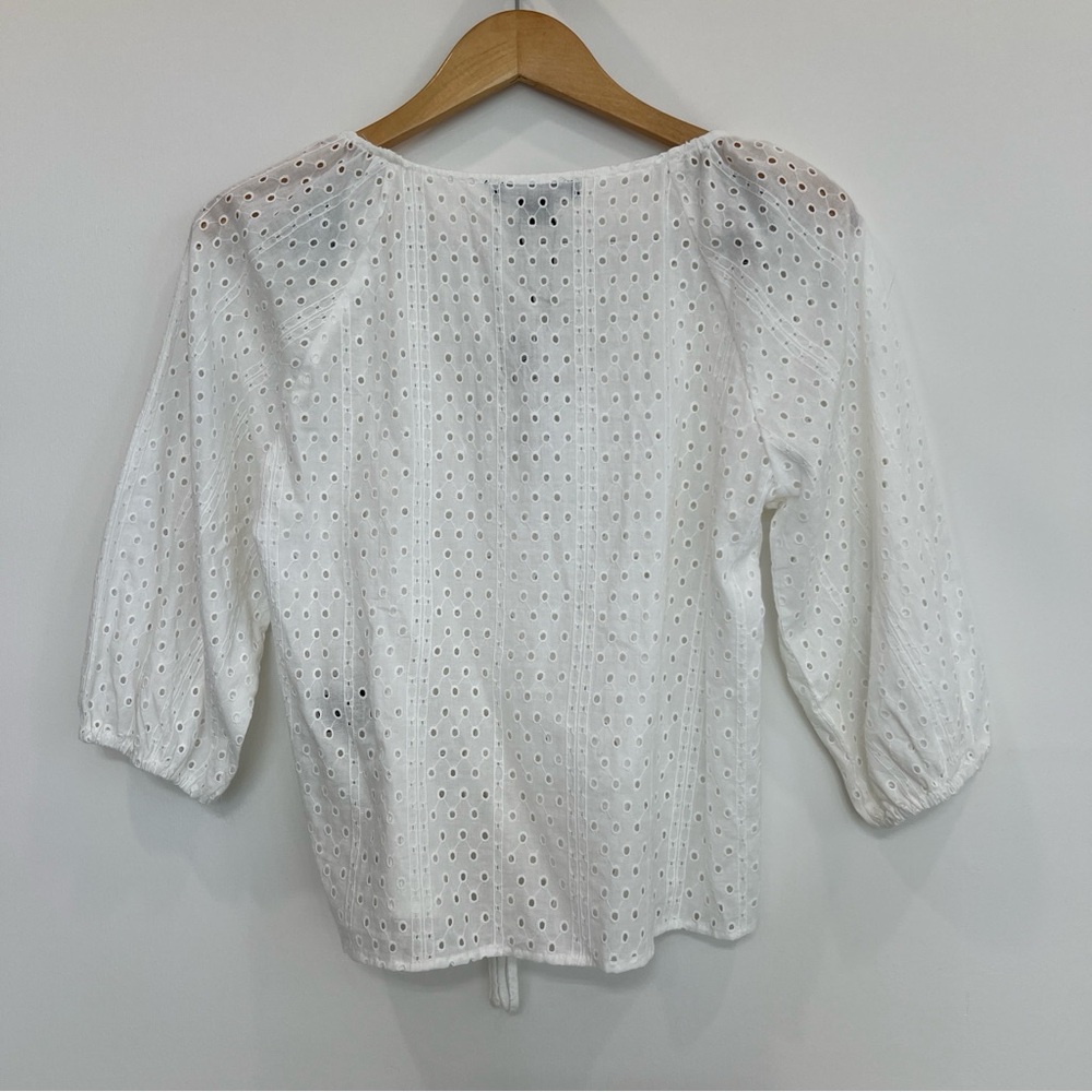 ❤️💙💛 Sanctuary White V Neck Eyelet Ruched Top Blouse Shirt - Picture 7 of 9